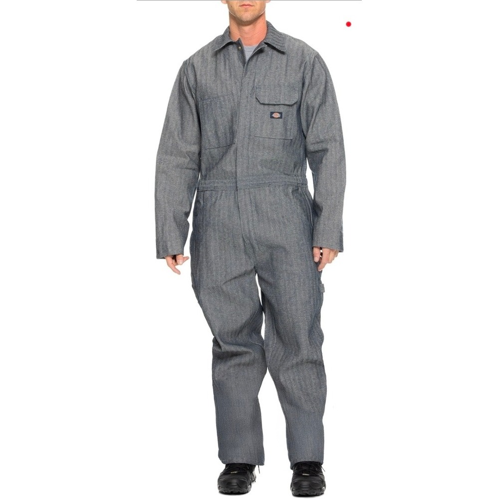 Dickies Mens Herringbone Long Sleeve Coveralls Blue White Utility Work Jumpsuit
